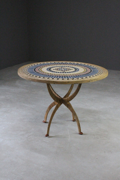 Vintage Bamboo & Tiled Round Dining Table - Kernow Furniture