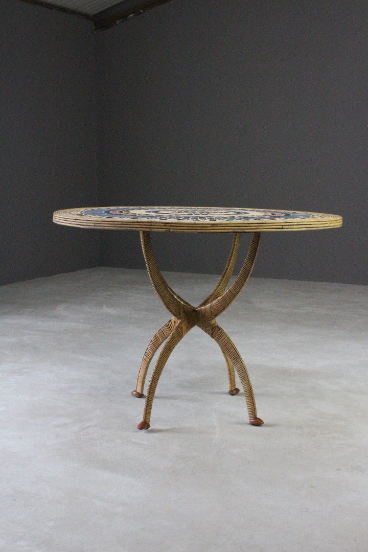 Vintage Bamboo & Tiled Round Dining Table - Kernow Furniture