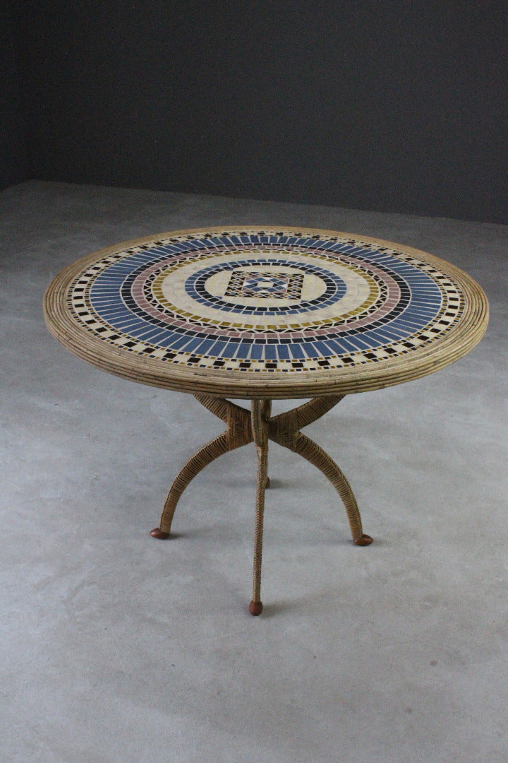 Vintage Bamboo & Tiled Round Dining Table - Kernow Furniture