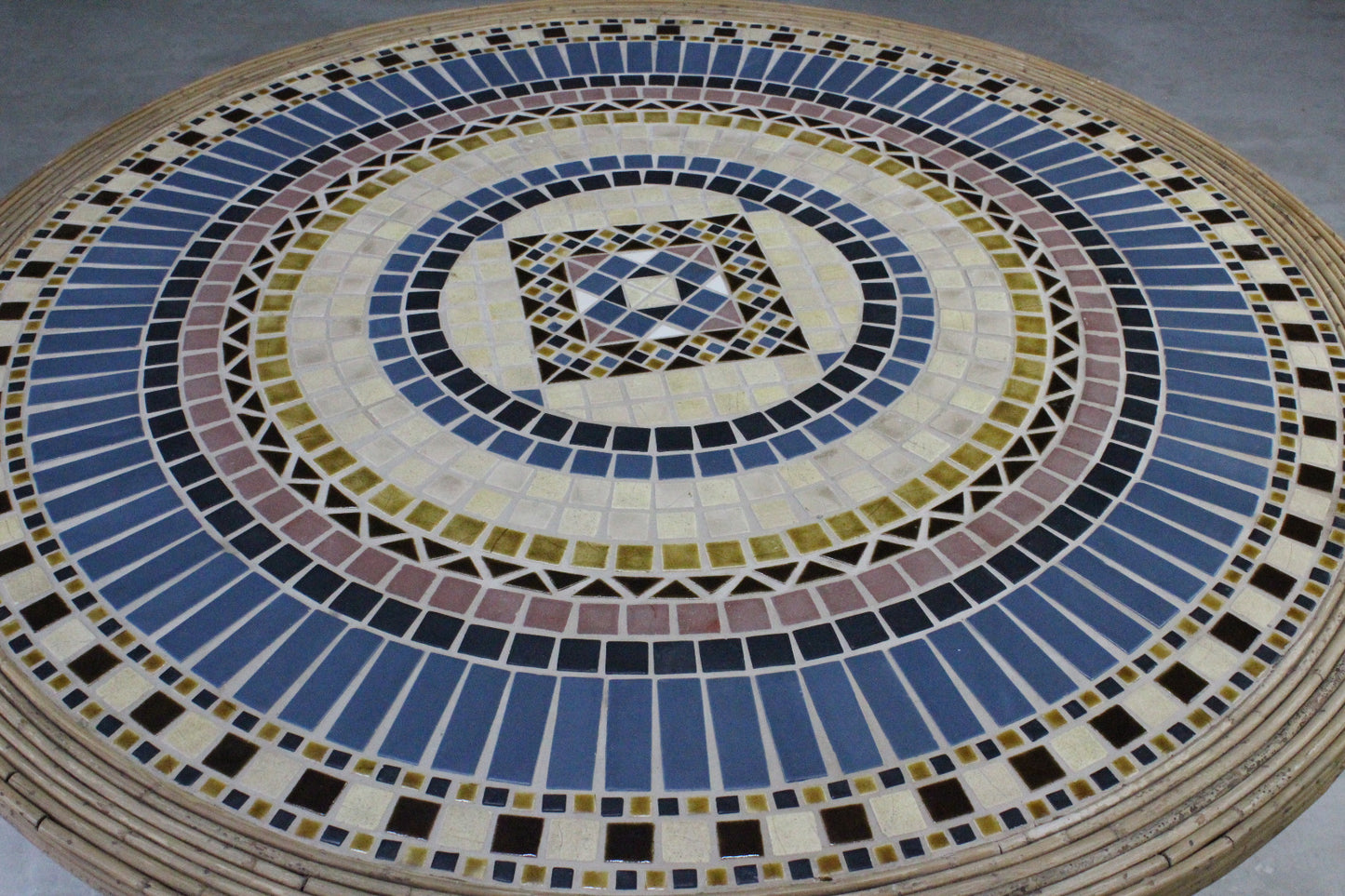 Vintage Bamboo & Tiled Round Dining Table - Kernow Furniture