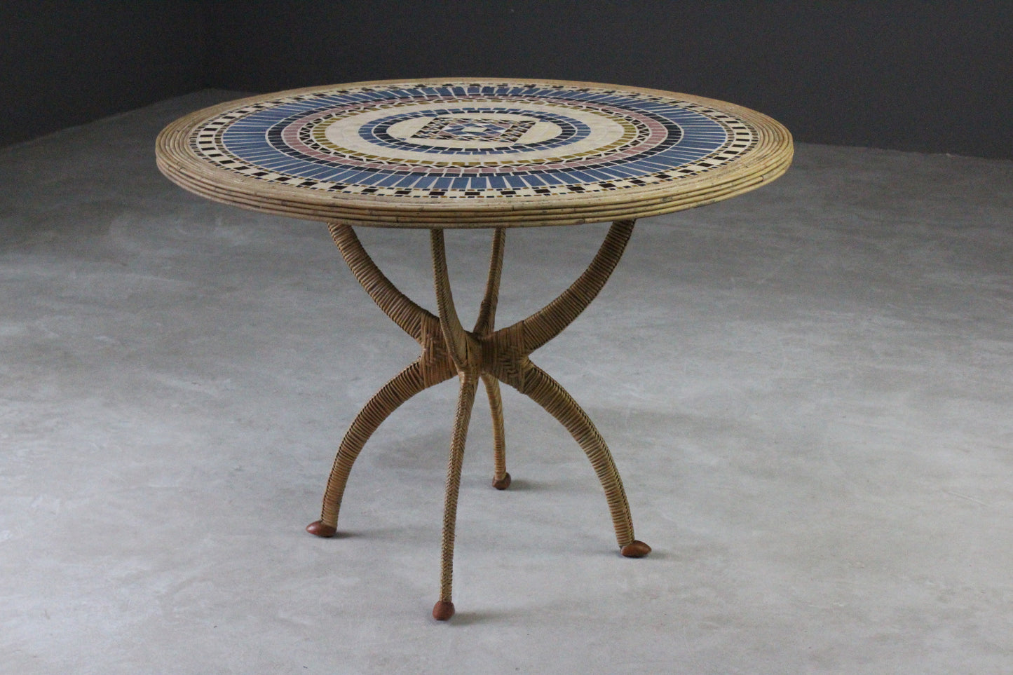 Vintage Bamboo & Tiled Round Dining Table - Kernow Furniture