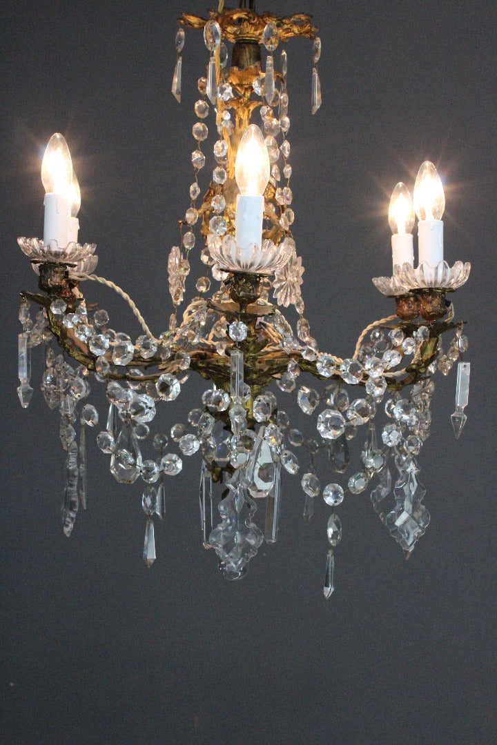 French Louis XV Style Gilt Bronze & Cut Glass Chandelier - Kernow Furniture