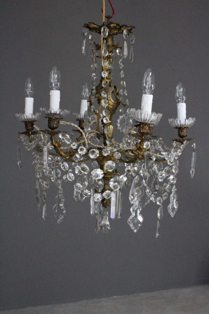 French Louis XV Style Gilt Bronze & Cut Glass Chandelier - Kernow Furniture