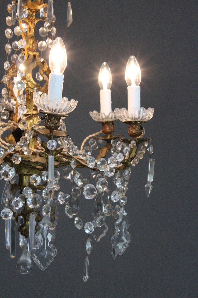 French Louis XV Style Gilt Bronze & Cut Glass Chandelier - Kernow Furniture