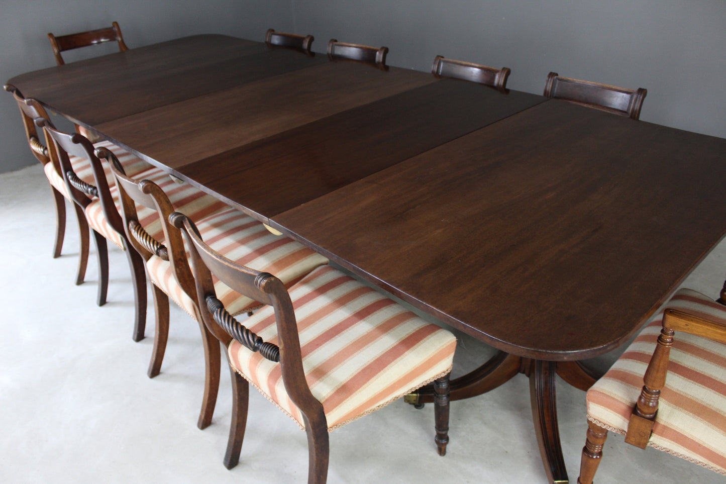 Large Triple Pedestal Regency Style Mahogany Dining Table - Kernow Furniture