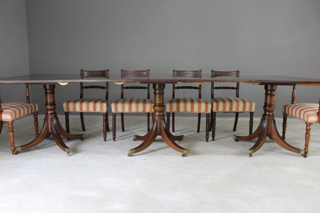 Large Triple Pedestal Regency Style Mahogany Dining Table - Kernow Furniture