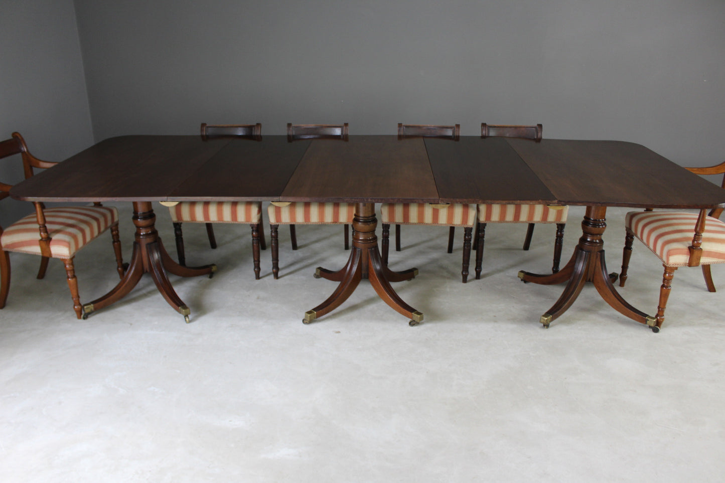 Large Triple Pedestal Regency Style Mahogany Dining Table - Kernow Furniture