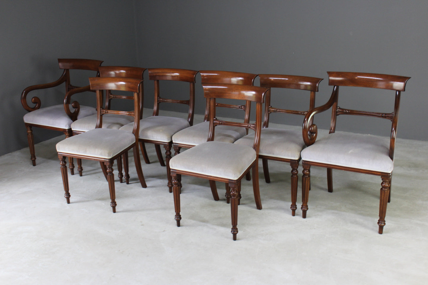 Set 8 Reproduction Mahogany Dining Chairs - Kernow Furniture