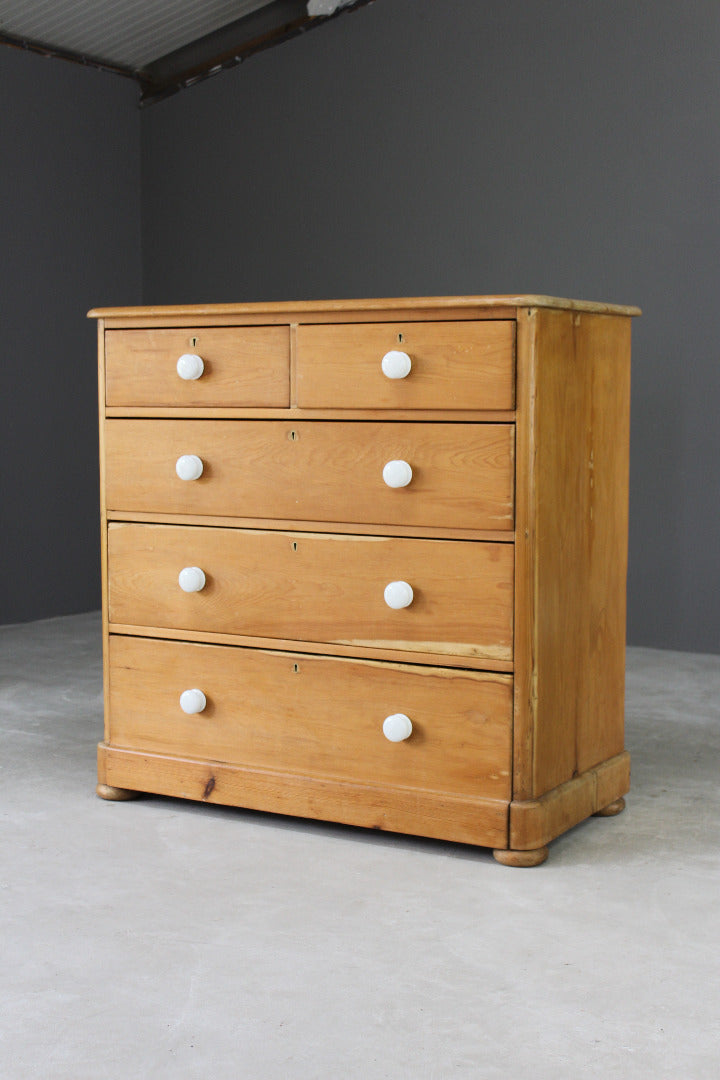 Antique Pine Straight Front Chest of Drawers - Kernow Furniture