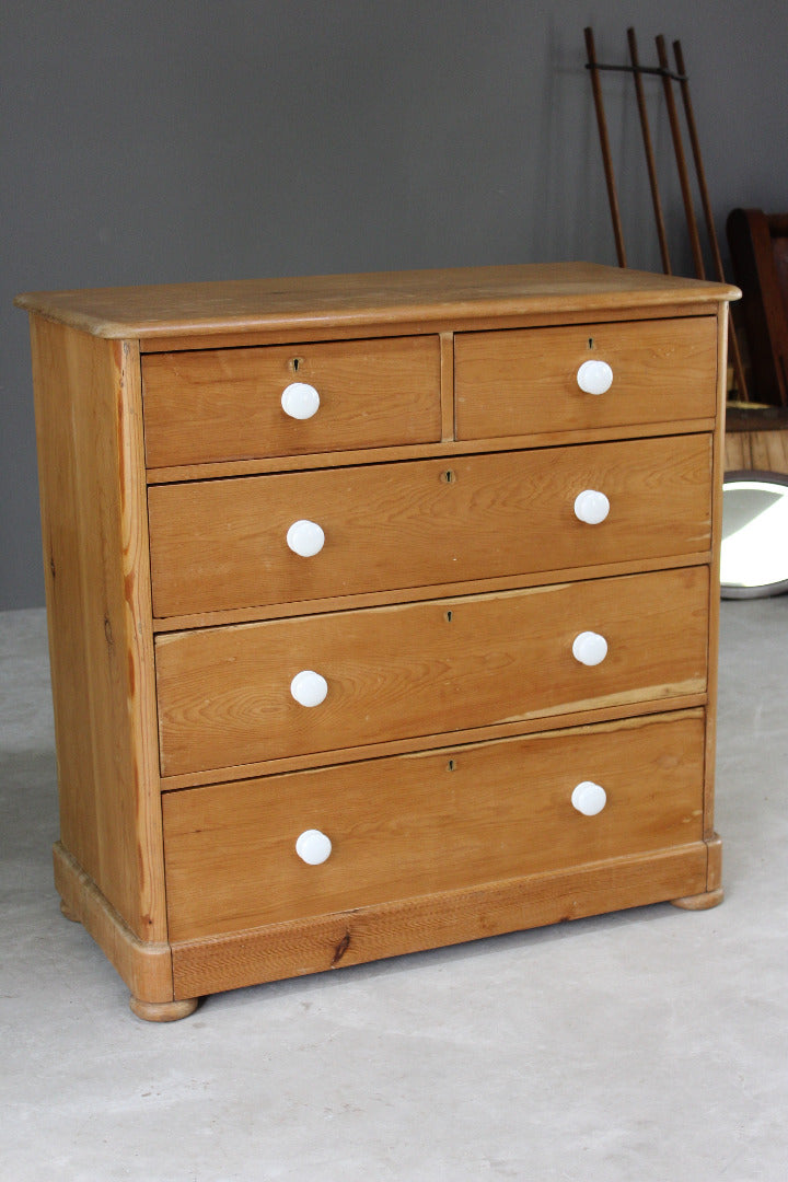 Antique Pine Straight Front Chest of Drawers - Kernow Furniture