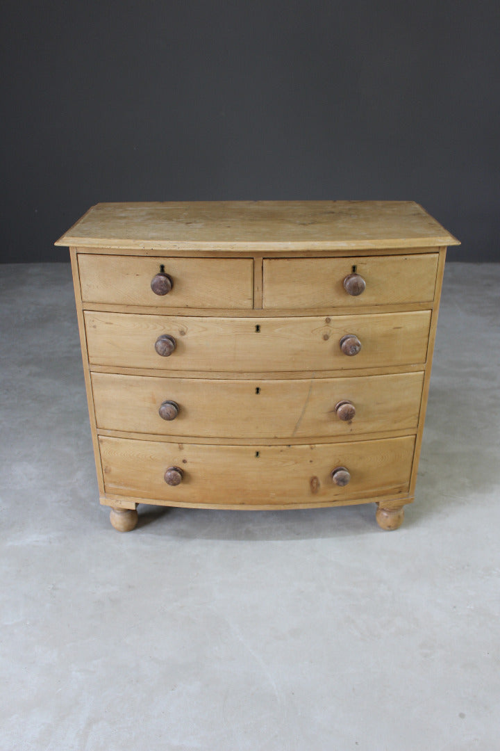Antique Pine Bow Front Chest of Drawers - Kernow Furniture
