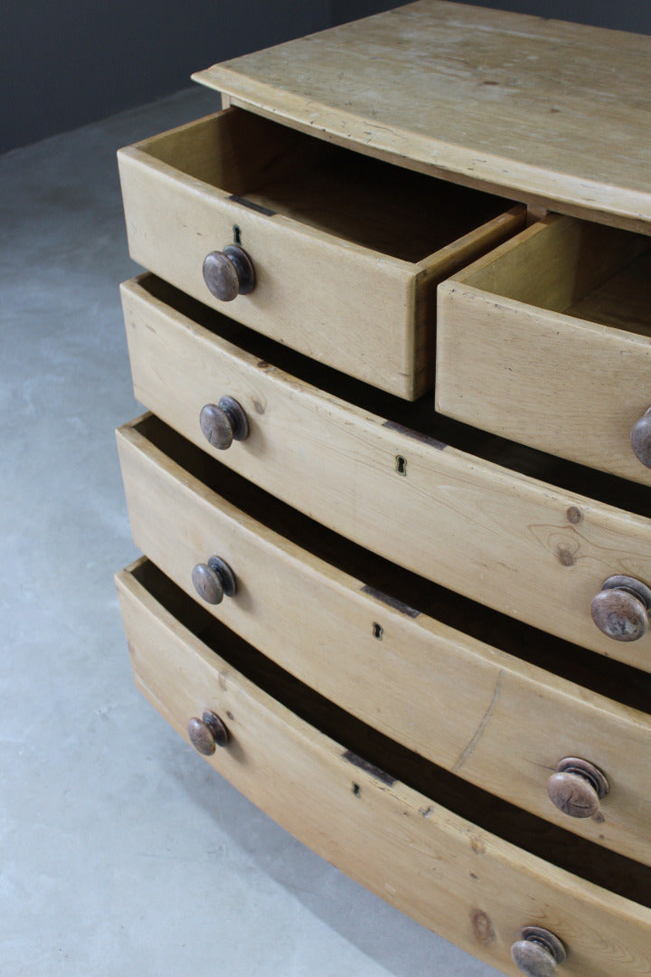 Antique Pine Bow Front Chest of Drawers - Kernow Furniture