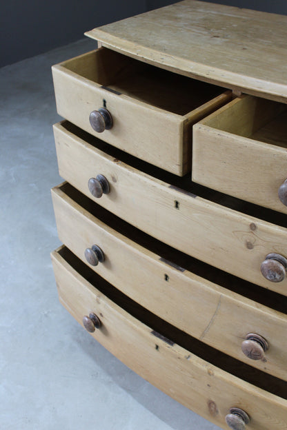 Antique Pine Bow Front Chest of Drawers - Kernow Furniture