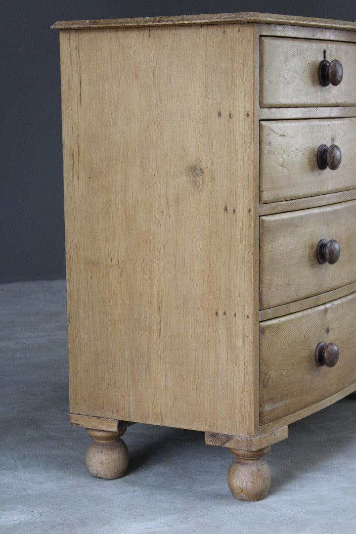 Antique Pine Bow Front Chest of Drawers - Kernow Furniture