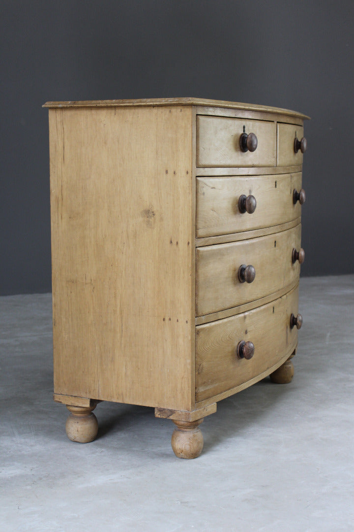 Antique Pine Bow Front Chest of Drawers - Kernow Furniture