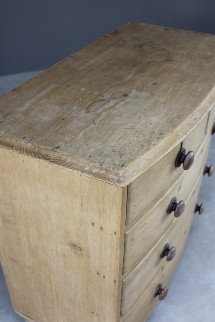 Antique Pine Bow Front Chest of Drawers - Kernow Furniture