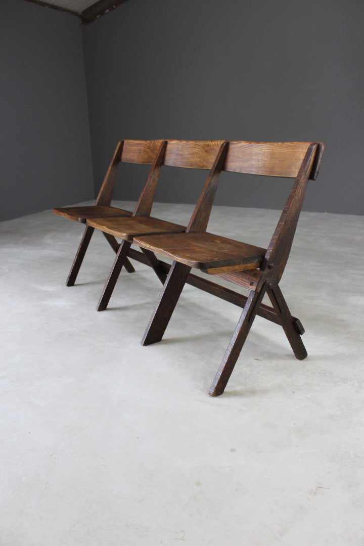 Bank 3 Folding Oak Chairs - Kernow Furniture