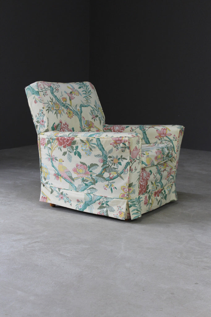 Antique Style Floral & Bird Loose Cover Armchair - Kernow Furniture