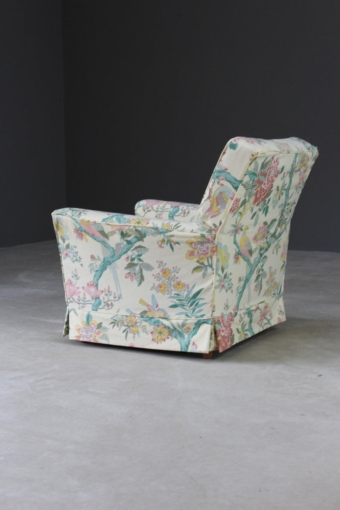 Antique Style Floral & Bird Loose Cover Armchair - Kernow Furniture
