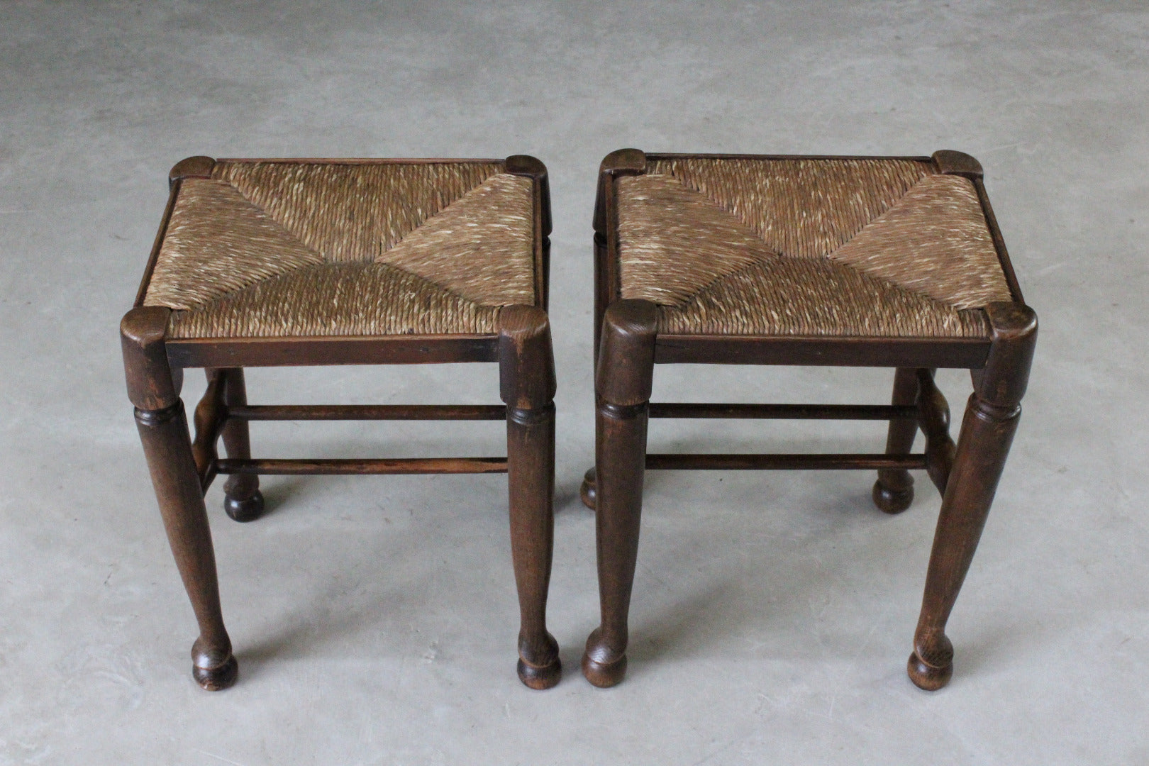 Pair Country Style Rush Seat Stools - Kernow Furniture