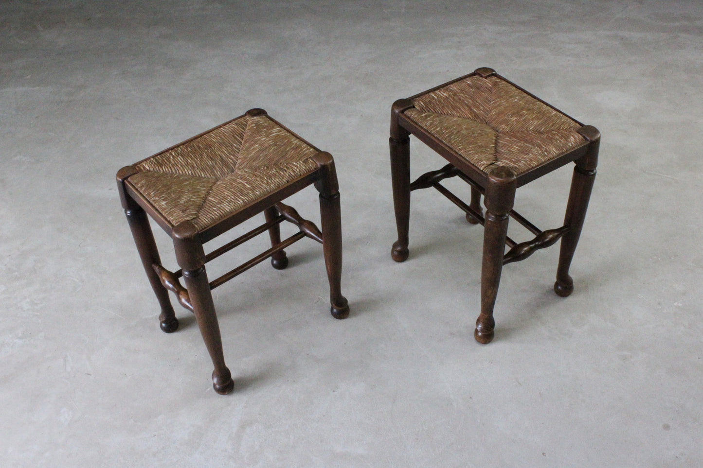 Pair Country Style Rush Seat Stools - Kernow Furniture