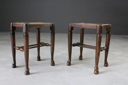 Pair Country Style Rush Seat Stools - Kernow Furniture