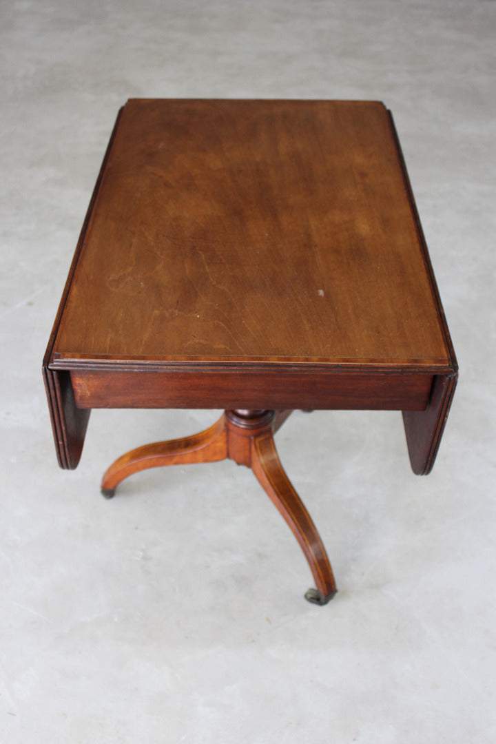 Antique Inlaid Mahogany Small Drop Leaf Table - Kernow Furniture