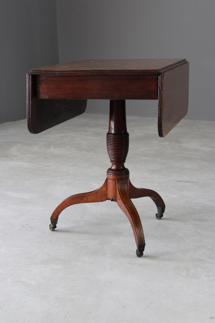Antique Inlaid Mahogany Small Drop Leaf Table - Kernow Furniture