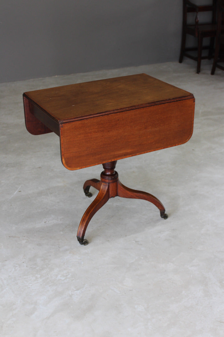 Antique Inlaid Mahogany Small Drop Leaf Table - Kernow Furniture