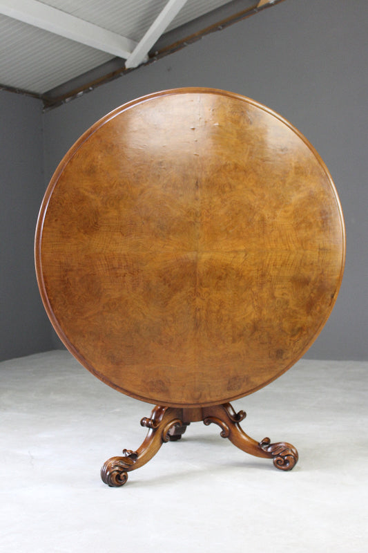 Antique Style Walnut Veneer Tilt Top Table - Kernow Furniture