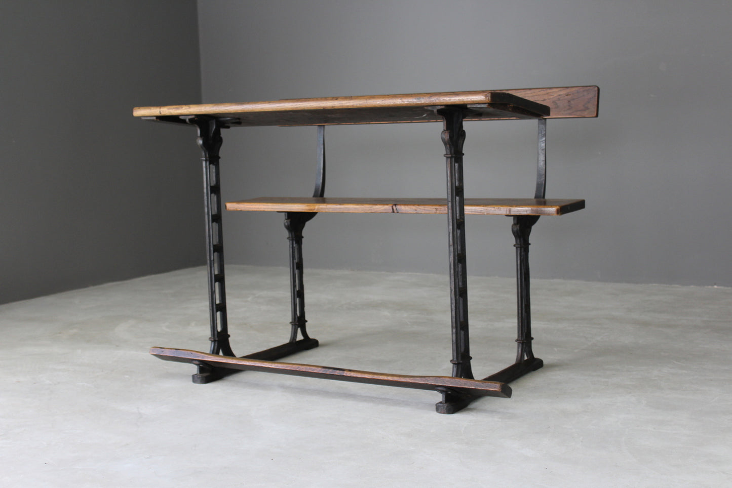 Antique Oak & Cast Iron School Desk - Kernow Furniture