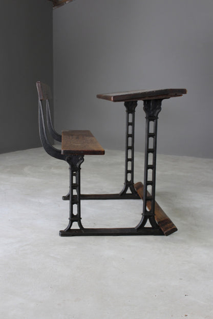 Antique Oak & Cast Iron School Desk - Kernow Furniture