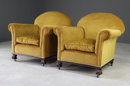 Pair Gold Large Club Chairs - Kernow Furniture