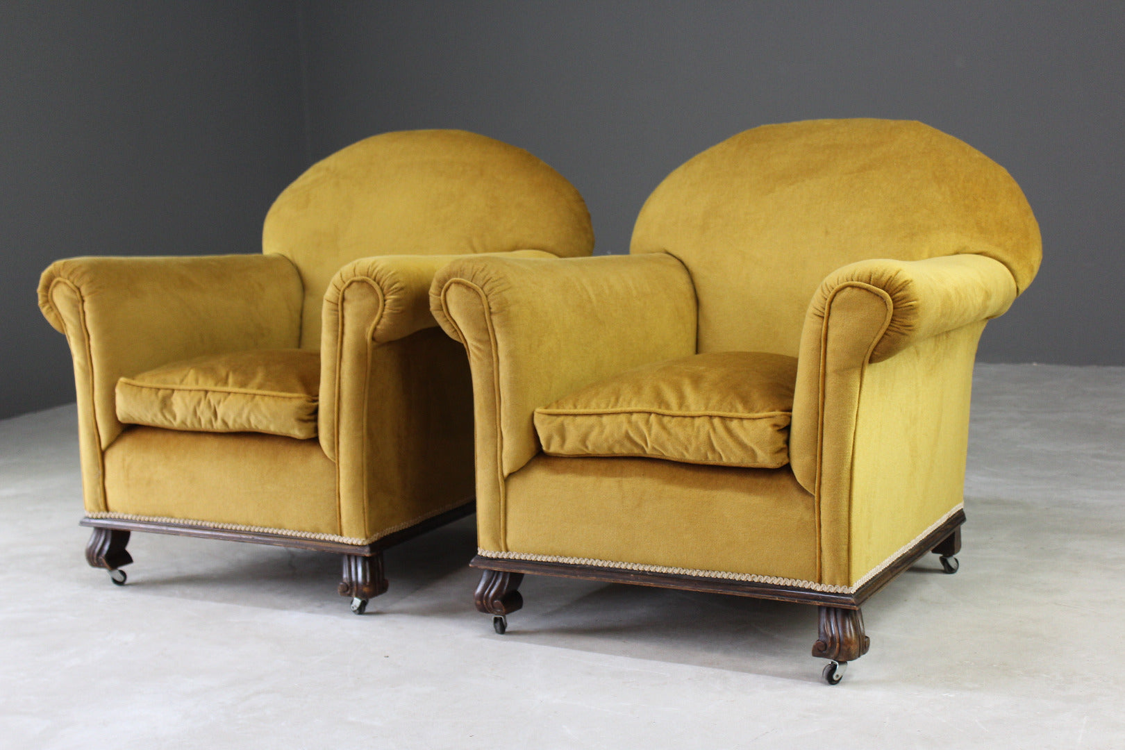 Pair Gold Large Club Chairs - Kernow Furniture