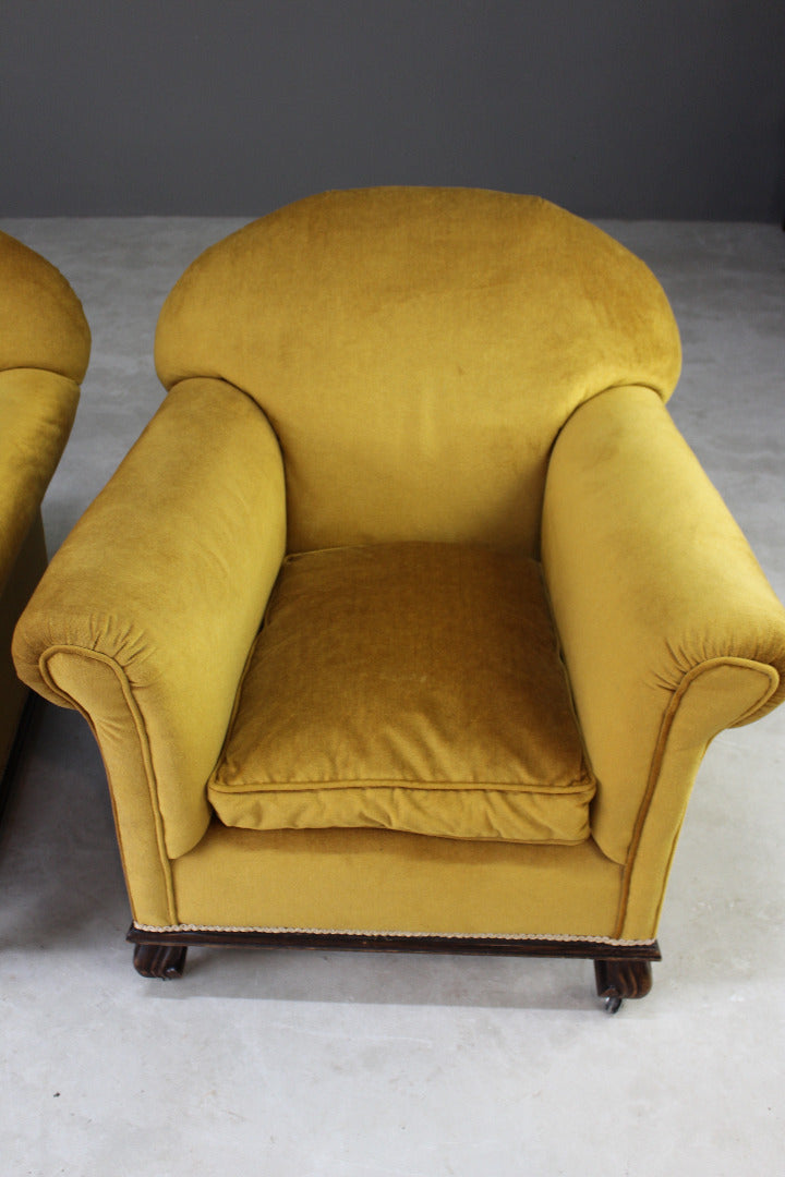 Pair Gold Large Club Chairs - Kernow Furniture