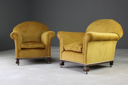 Pair Gold Large Club Chairs - Kernow Furniture