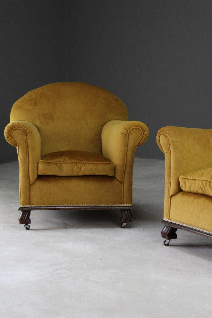 Pair Gold Large Club Chairs - Kernow Furniture