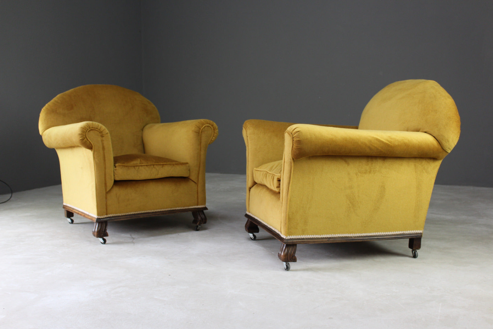 Pair Gold Large Club Chairs - Kernow Furniture