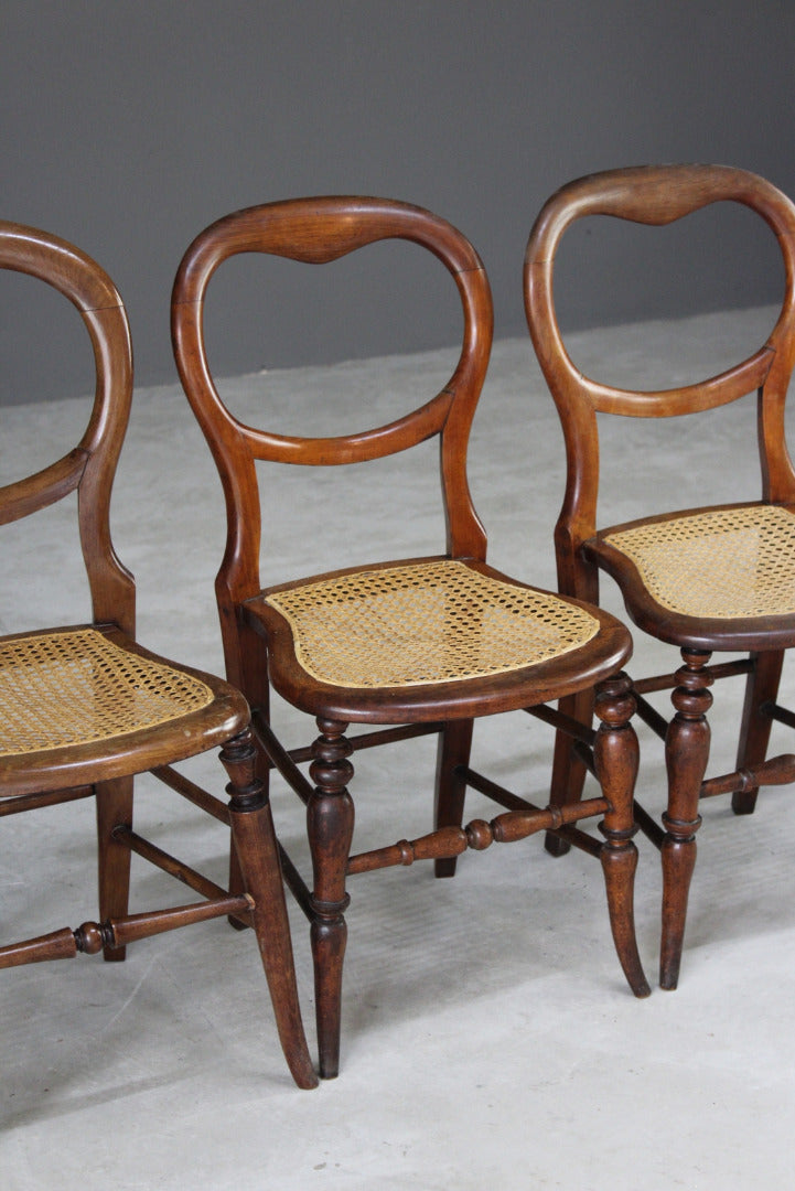 Set 4 Beech & Cane Balloon Back Chairs - Kernow Furniture