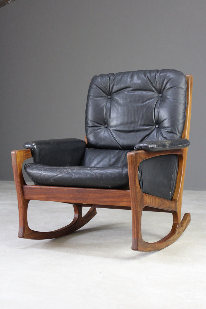 Retro Teak & Black Leather Gimson & Slater Rocking Chair - Kernow Furniture