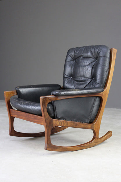 Retro Teak & Black Leather Gimson & Slater Rocking Chair - Kernow Furniture