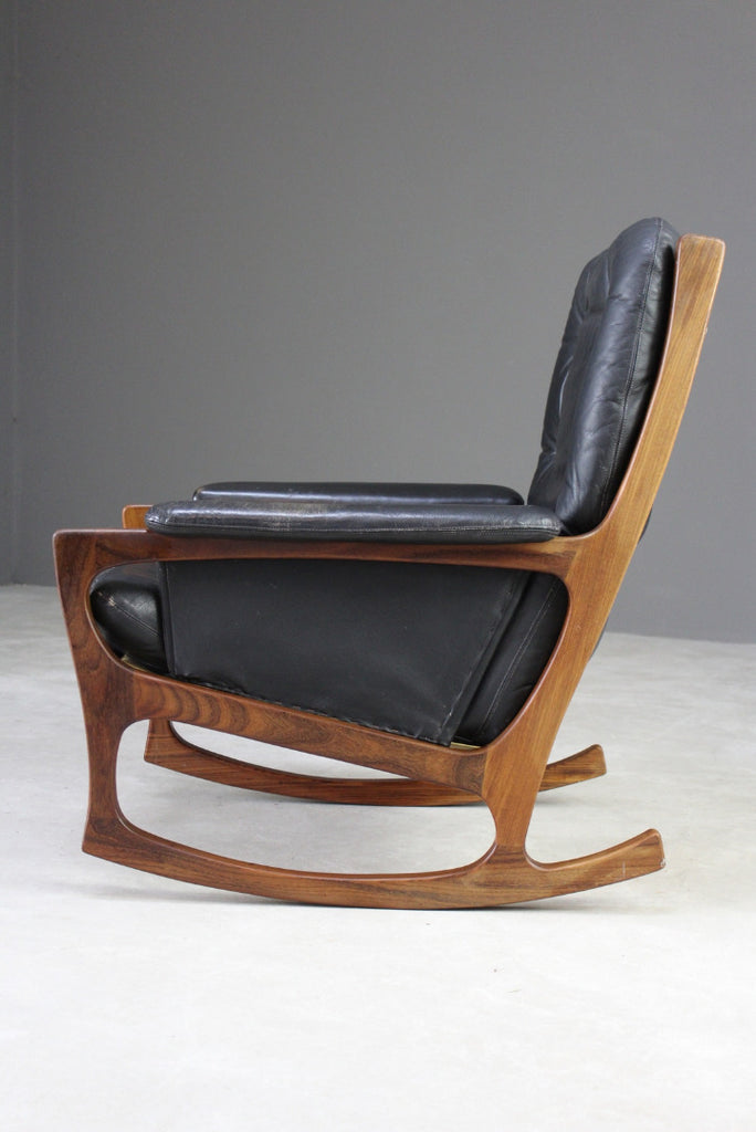 Retro Teak & Black Leather Gimson & Slater Rocking Chair - Kernow Furniture
