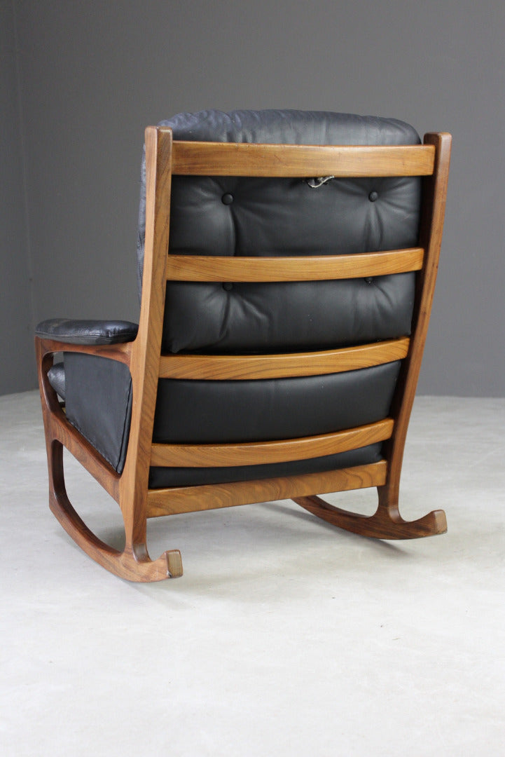 Retro Teak & Black Leather Gimson & Slater Rocking Chair - Kernow Furniture