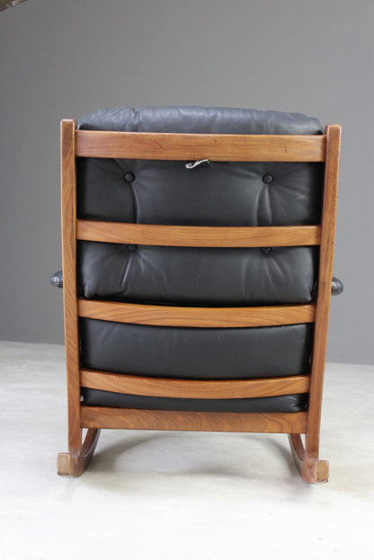 Retro Teak & Black Leather Gimson & Slater Rocking Chair - Kernow Furniture