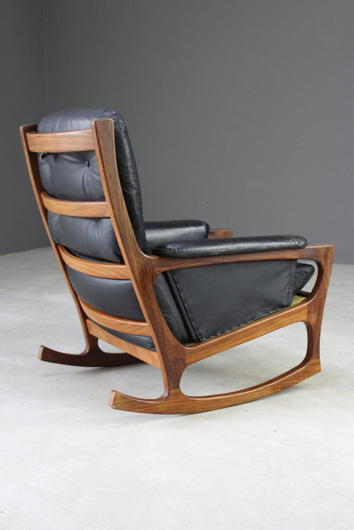 Retro Teak & Black Leather Gimson & Slater Rocking Chair - Kernow Furniture