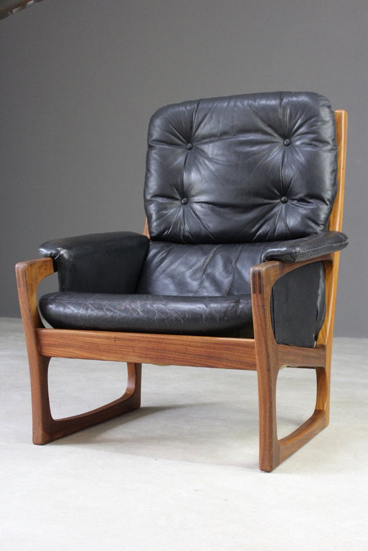 Retro Teak & Black Leather Gimson & Slater Armchair - Kernow Furniture