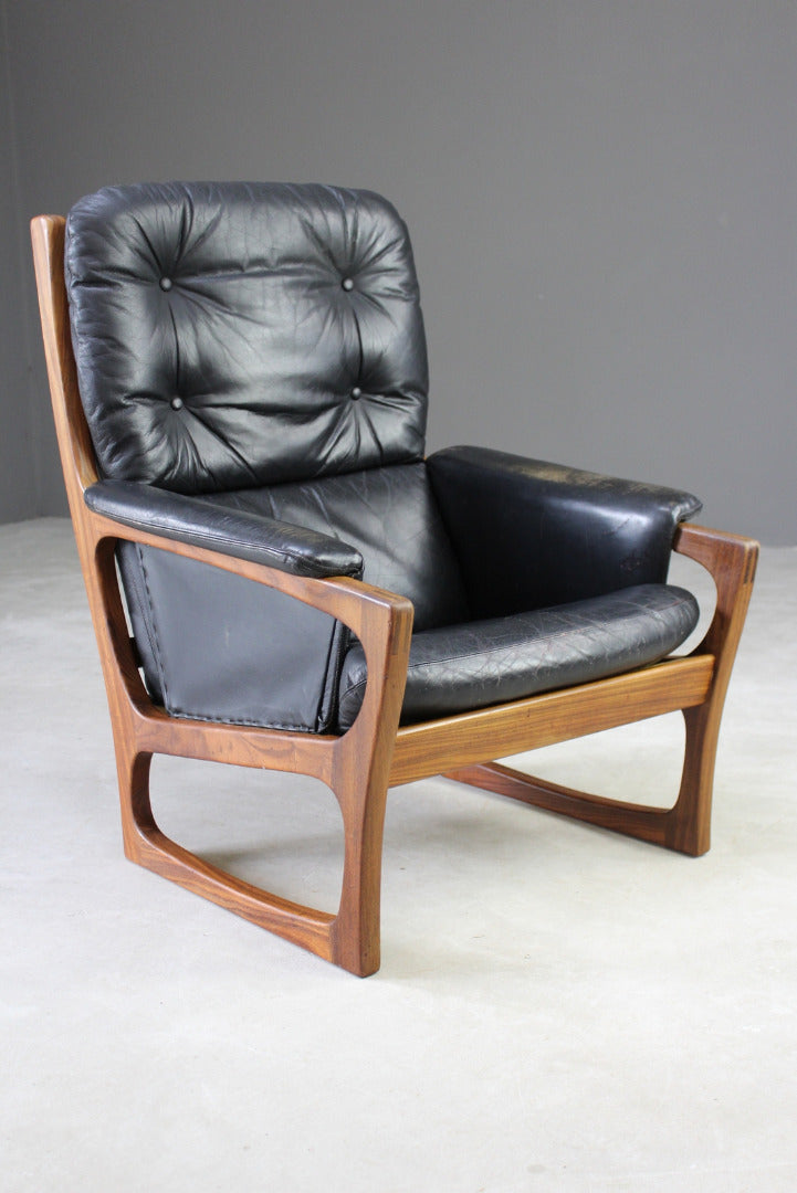 Retro Teak & Black Leather Gimson & Slater Armchair - Kernow Furniture