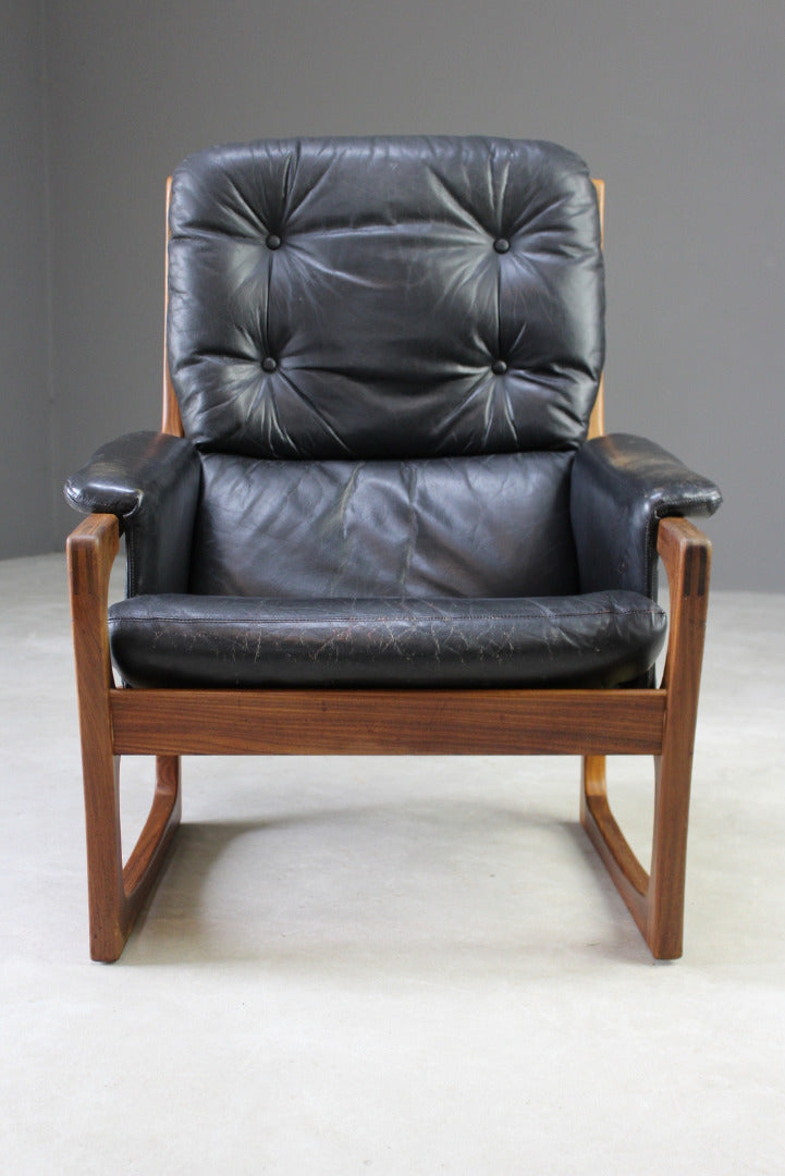 Retro Teak & Black Leather Gimson & Slater Armchair - Kernow Furniture