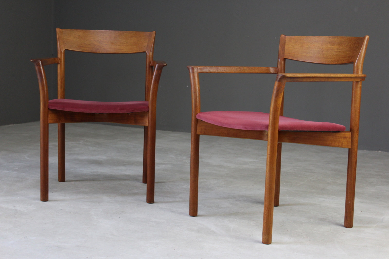 Pair Retro Teak Carver Dining Chairs - Kernow Furniture