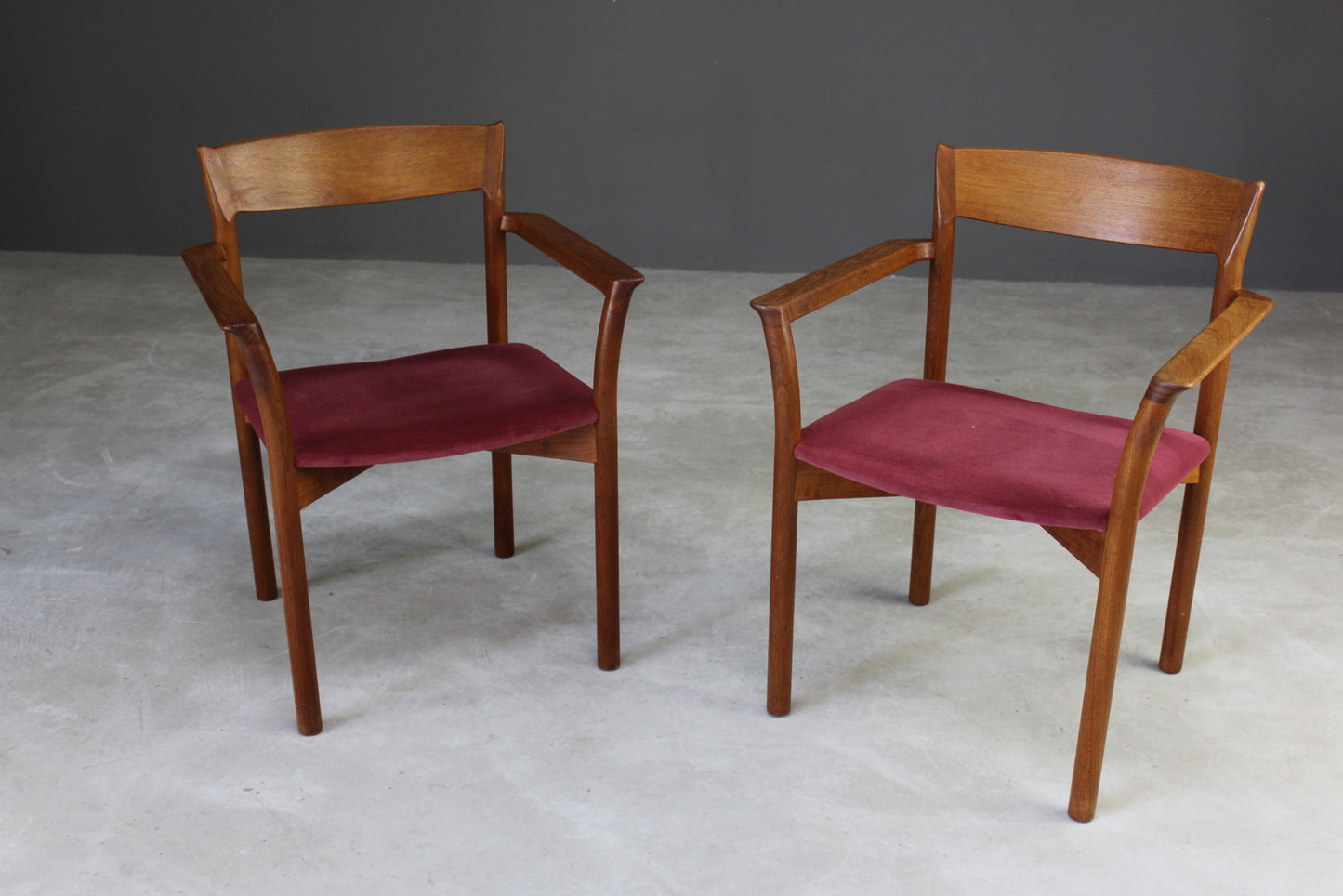 Pair Retro Teak Carver Dining Chairs - Kernow Furniture